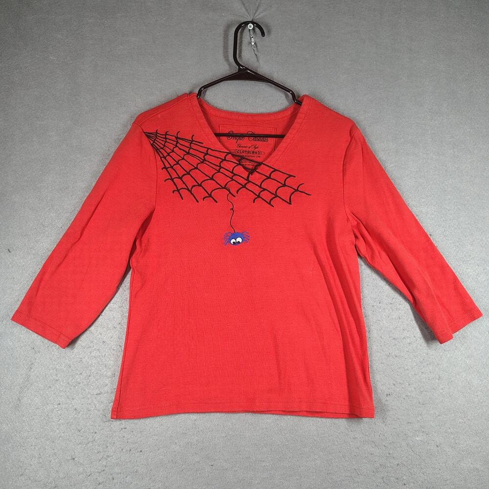 Onque Casuals Halloween Women's Large Embroidered Shirt Spider Spiderweb